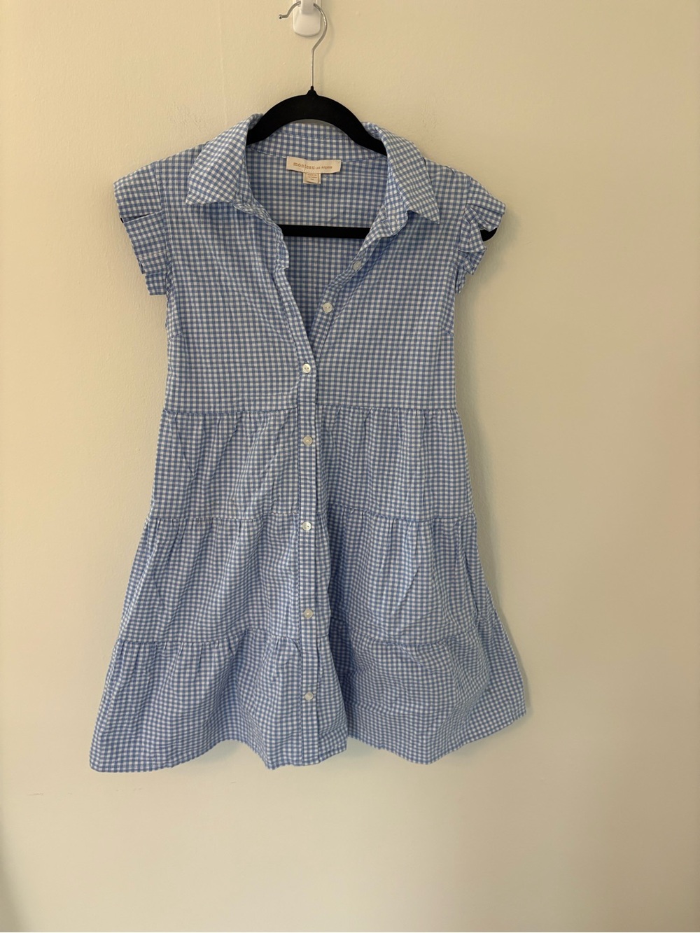 Monteau Blue Gingham Button-Down Tiered Dress
